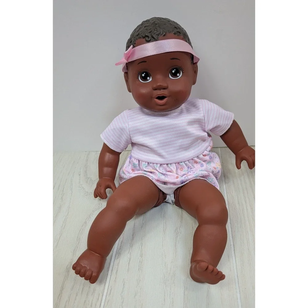 Jakks Pacific AA Baby Doll 14 Inch Pink Striped Floral Outfit Headband soft body